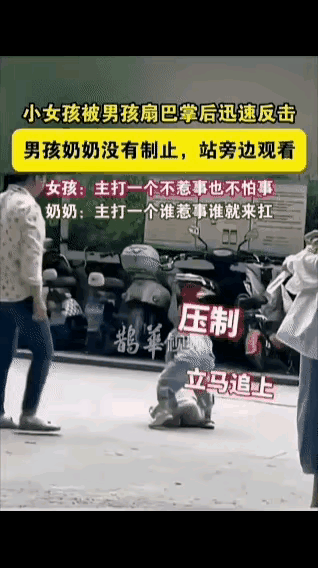 小女孩虽然很小，但是性格一点也不懦弱，被小男孩先下手打了之后，既没有哭，也没有闹