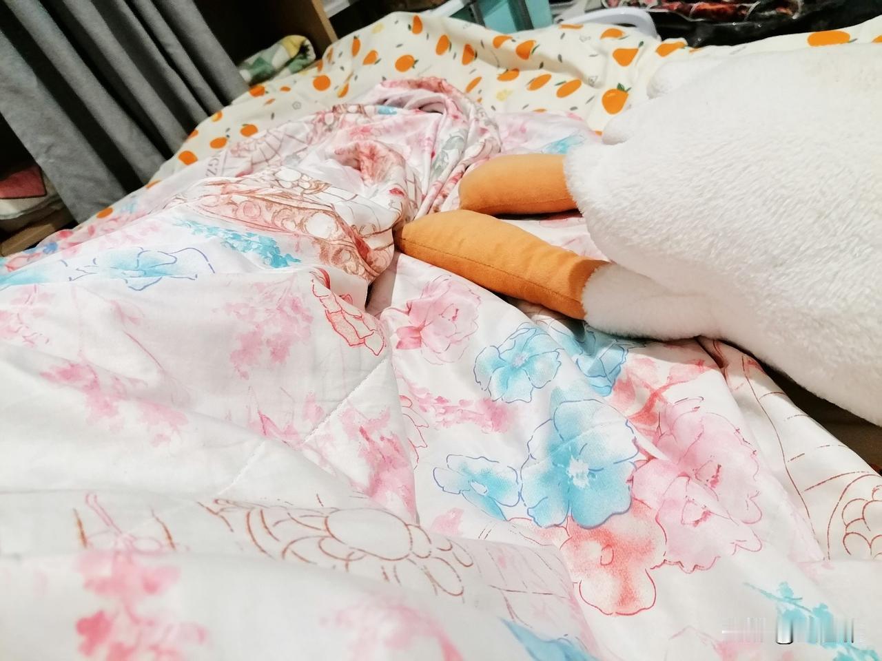 这会冲过凉了，我侧身躺在床上。

因为还没找到风筒，刚才我就用毛巾一顿绞甩头发，