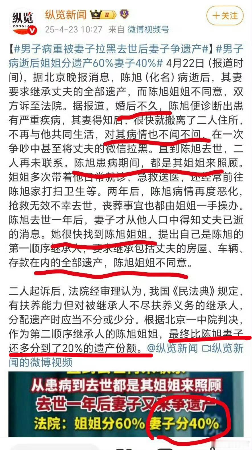 妻子遗弃重病丈夫获四成遗产热搜上的这个案子，首次上榜是在去年4月。完整报道如图1