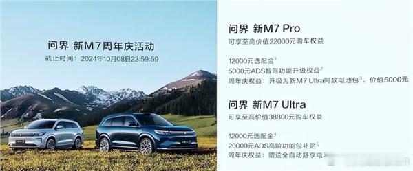 新款问界M7 Ultra的购车权益有了更新包括12000元的选配金、20000元
