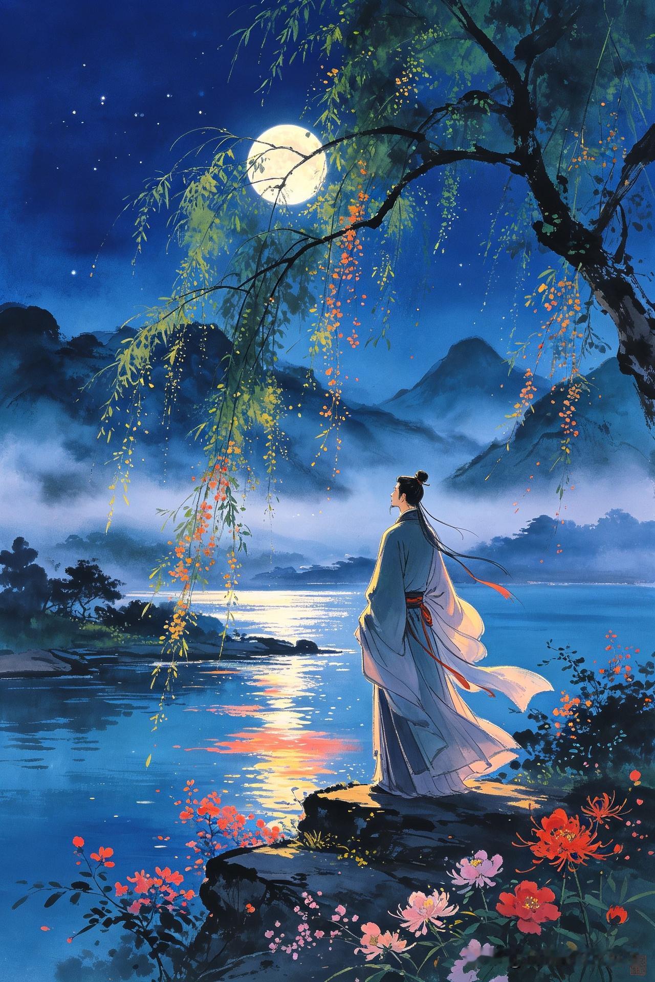 上联：花影扶疏，月下谁人吹旧曲
       
上联：春宵漏尽灯花落
     