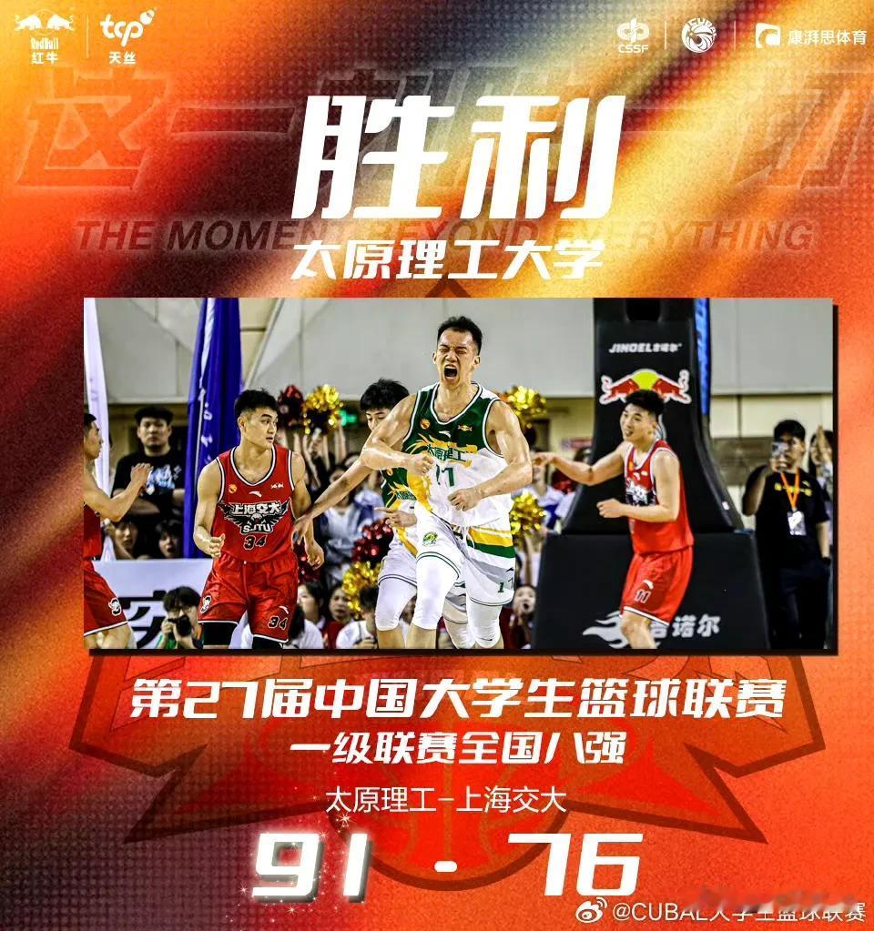 太原理工大学男篮昨晚在主场成功复仇上海交大，报了八强晋级赛的唯一一场失利之仇，队