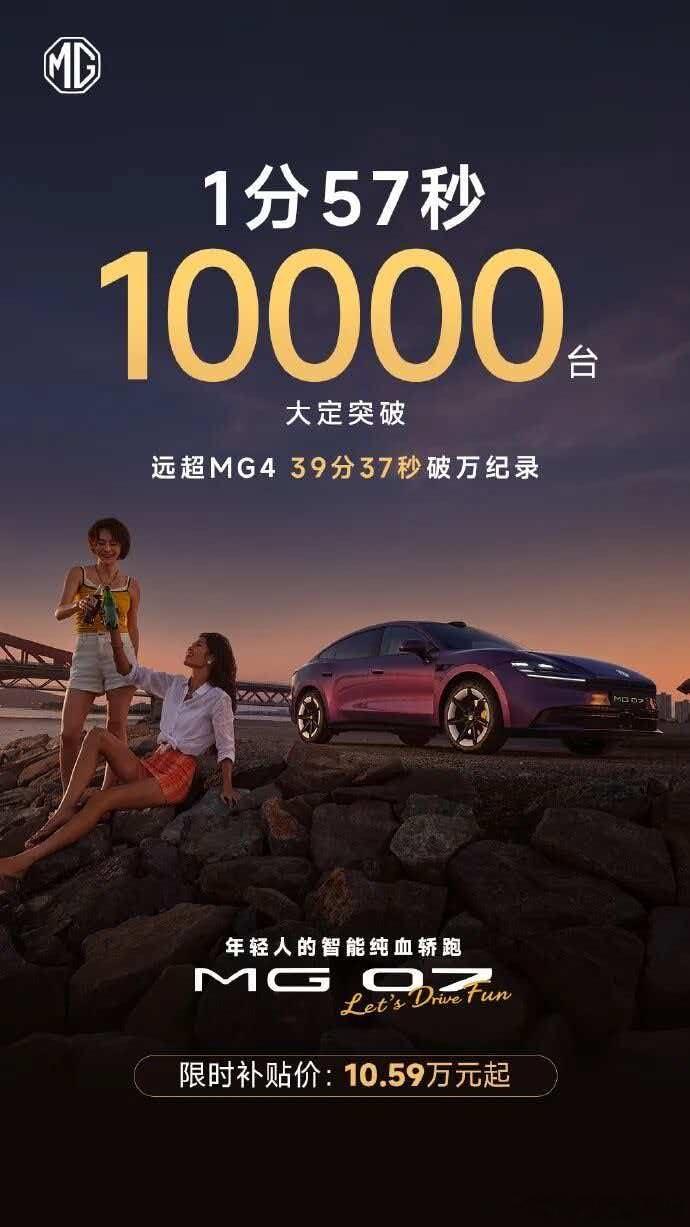 用户只会为物美价廉的产品买单！MG07大定突破10000台只用了117秒！ 