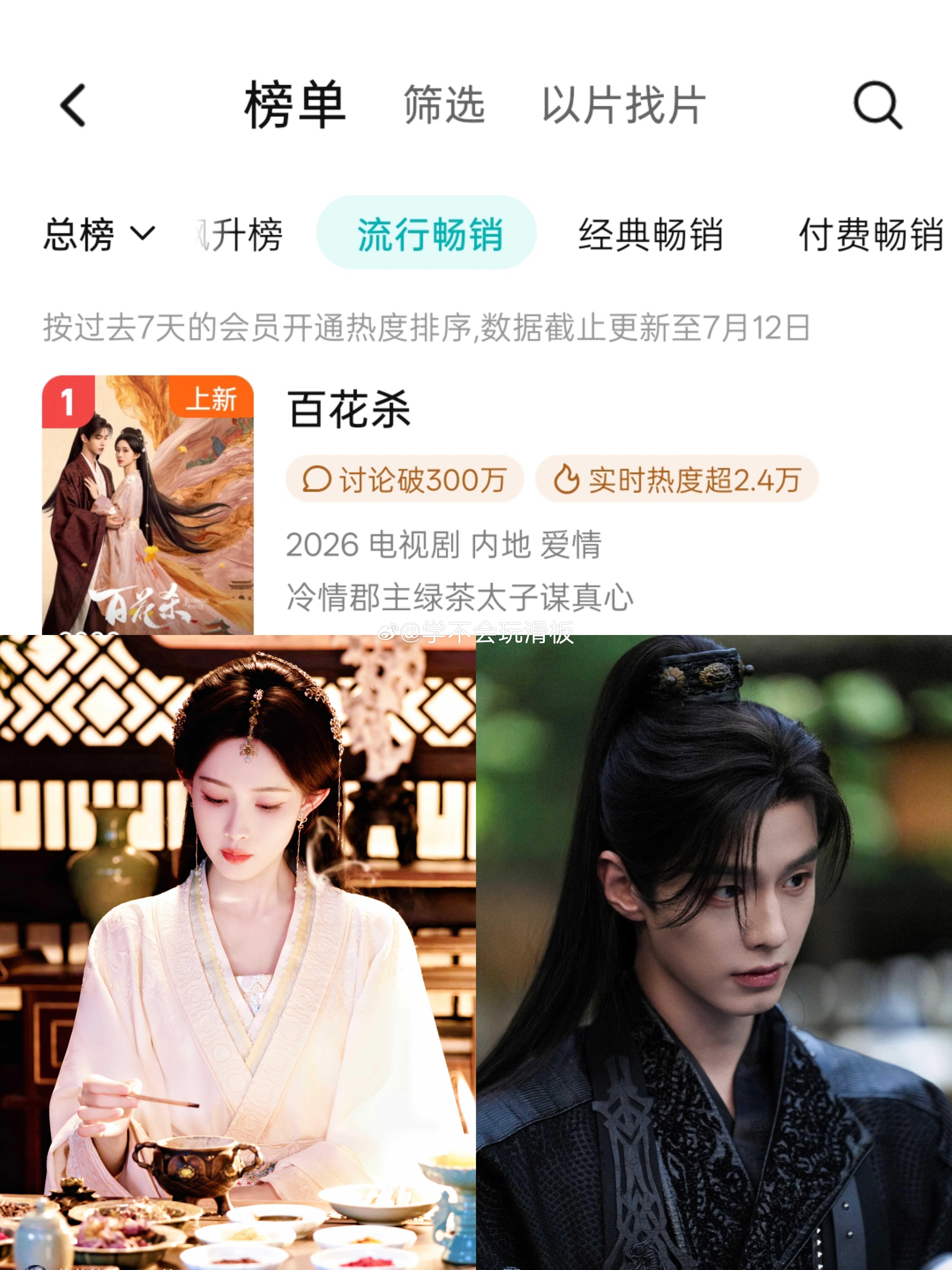 孟子义、何与《百花杀》登顶腾讯视频拉新周榜第一。电视剧百花杀