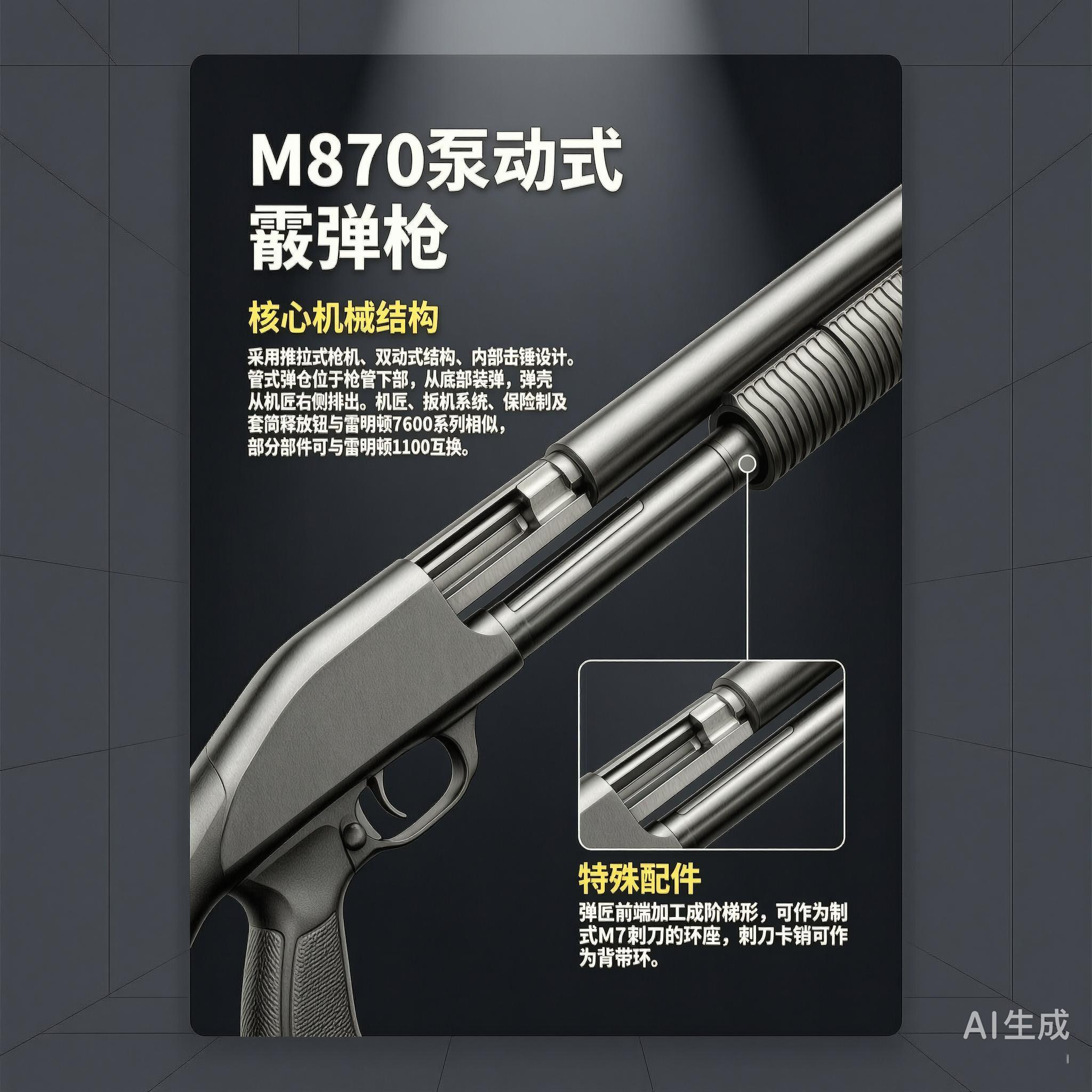 军事ai新视野  M870霰弹枪M870霰弹枪是由美国雷明顿公司于20世纪50年