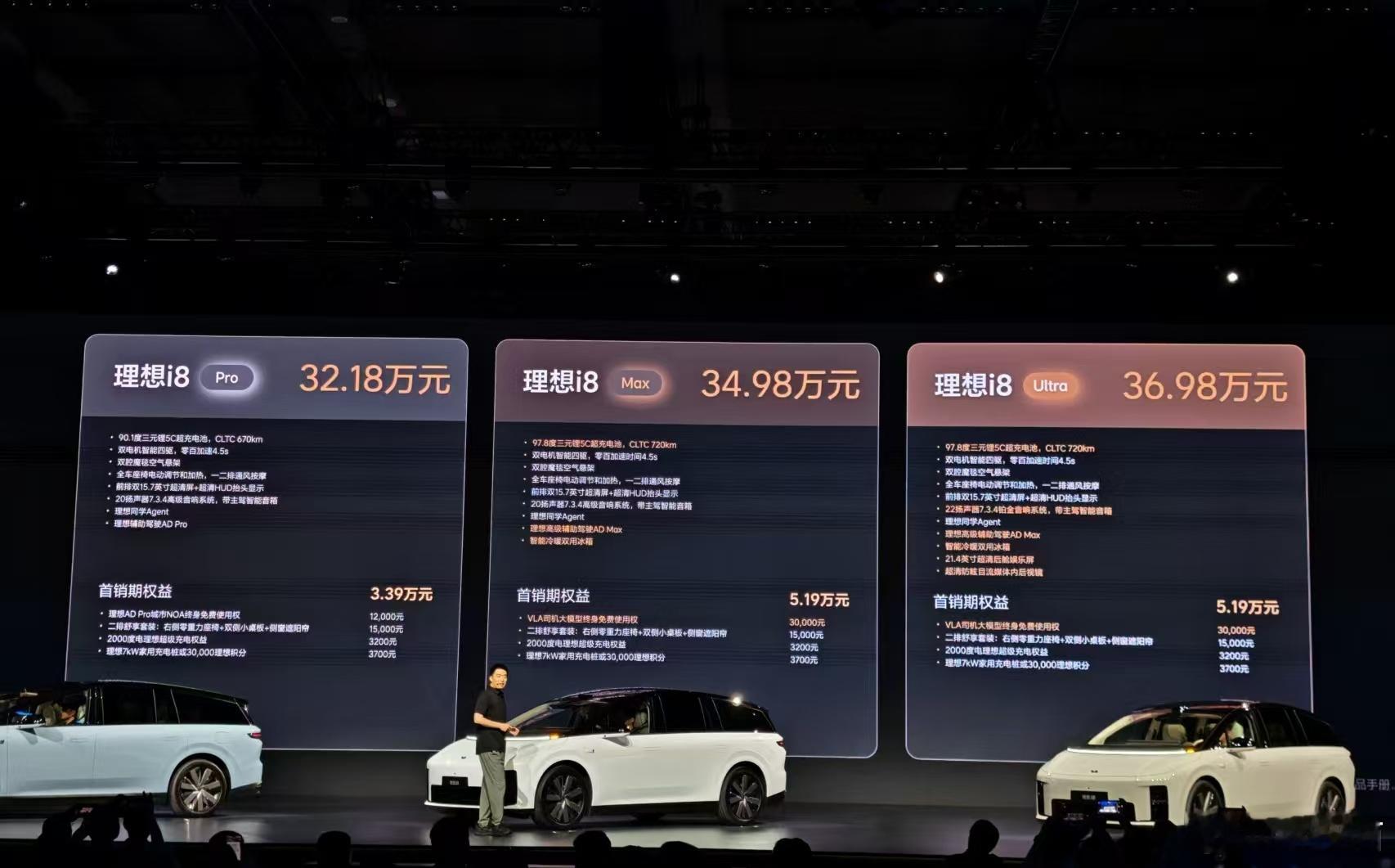 理想i8价格来了，32.18万-36.98万元。 ​​​