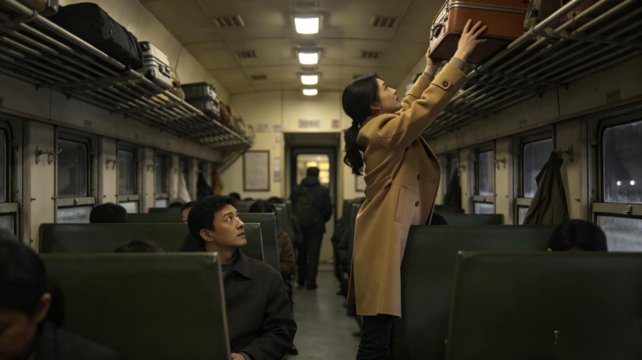 地铁到站时，陈屿看见那个穿驼色大衣的女人正踮脚拿行李架上的箱子。
他顺手帮她拿下