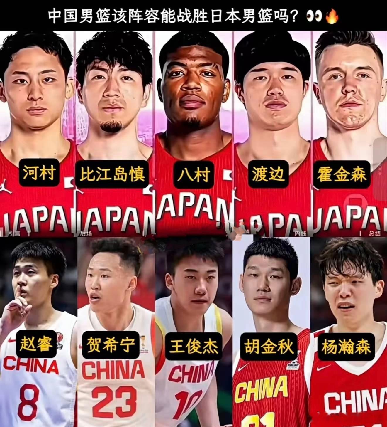 中国男篮全主力中国男篮对决日本男篮，这套假想对决，在篮球圈掀起巨大讨论——传统身