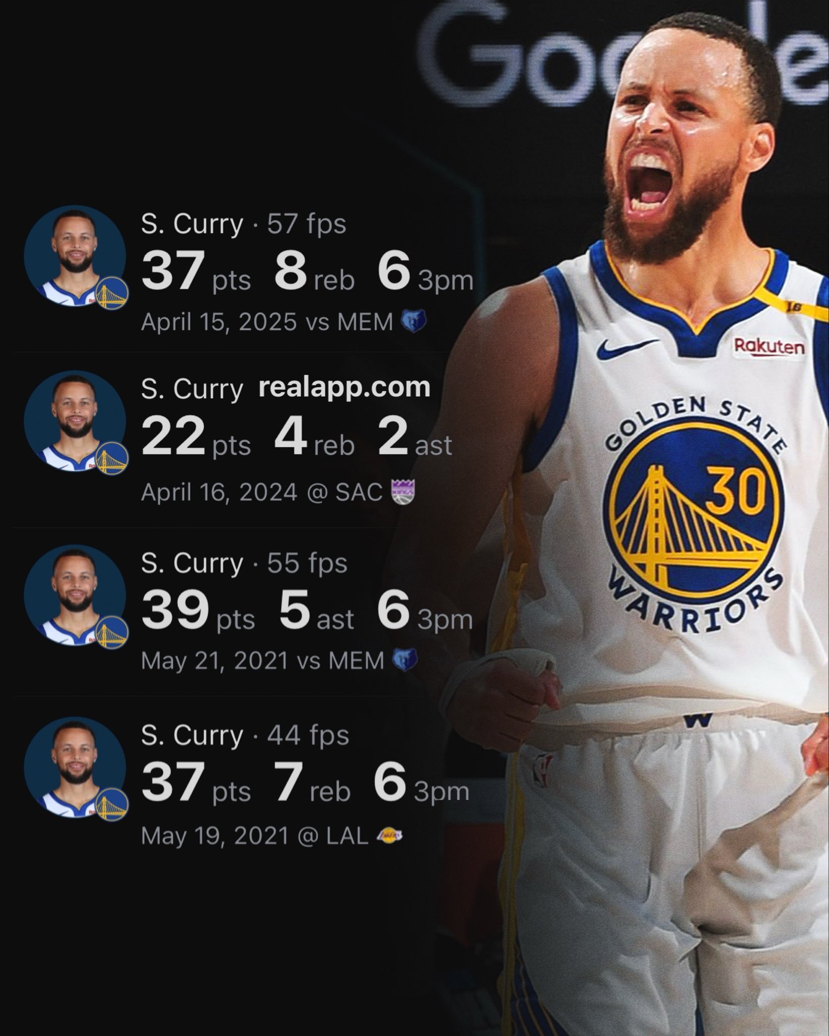 斯蒂芬·库里在附加赛中的场均数据：33.8 分5.8 篮板5.3 记三分三项命中