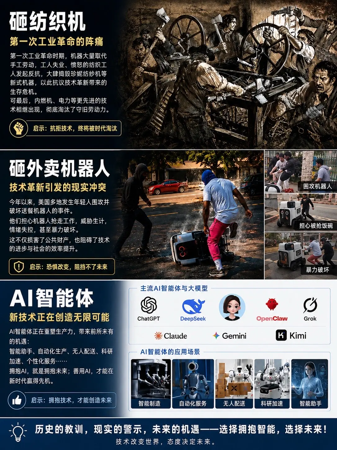 从砸机器到拥抱AI，人类该何去何从。十九世纪，英国工人抡起铁锤，砸向夺...