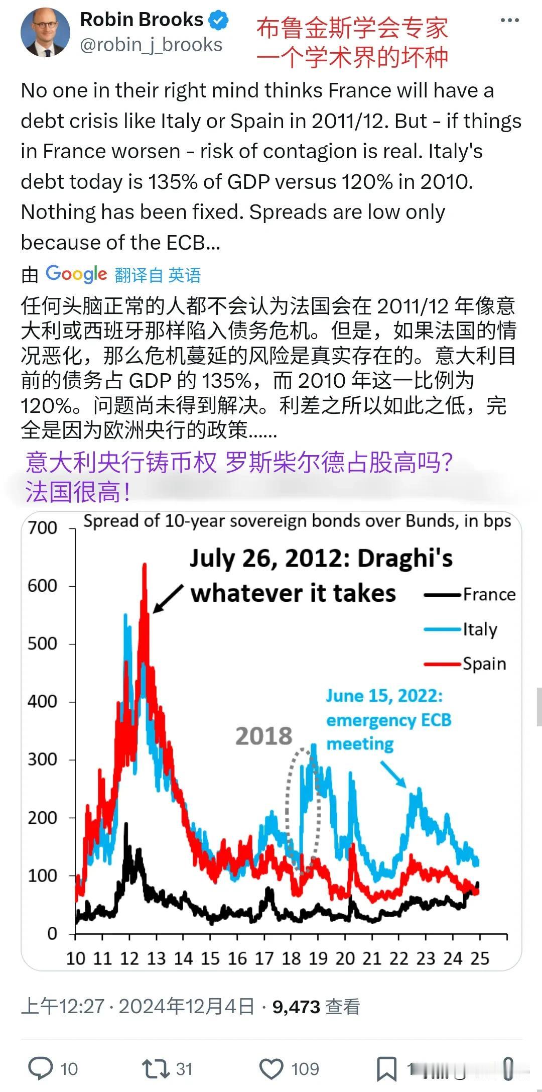长期围观美国布鲁金斯学会经济专家罗宾博士的帖子的话，你会发现犹太财团对德国与意大