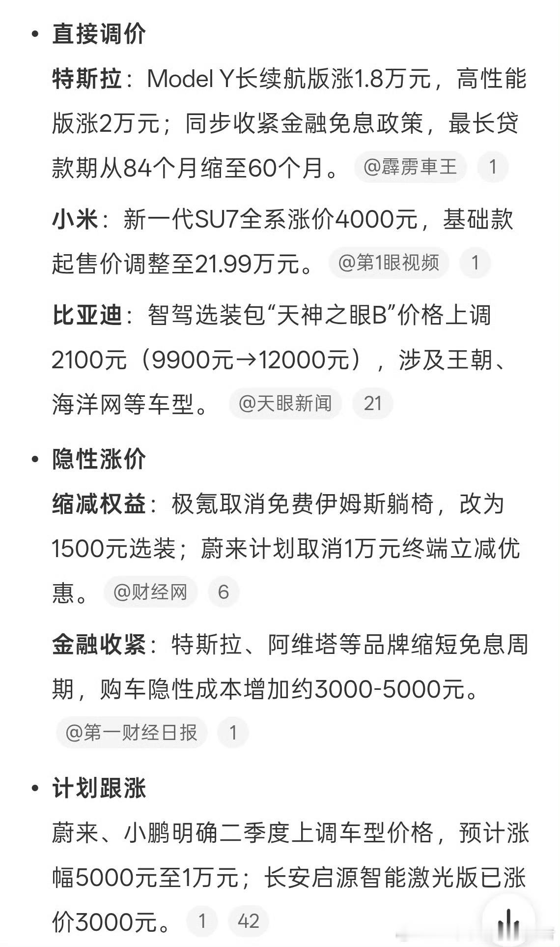 新能源车开启涨价潮看了一大圈，有些车企是产品价格上调，有些品牌是把辅助驾驶选装方