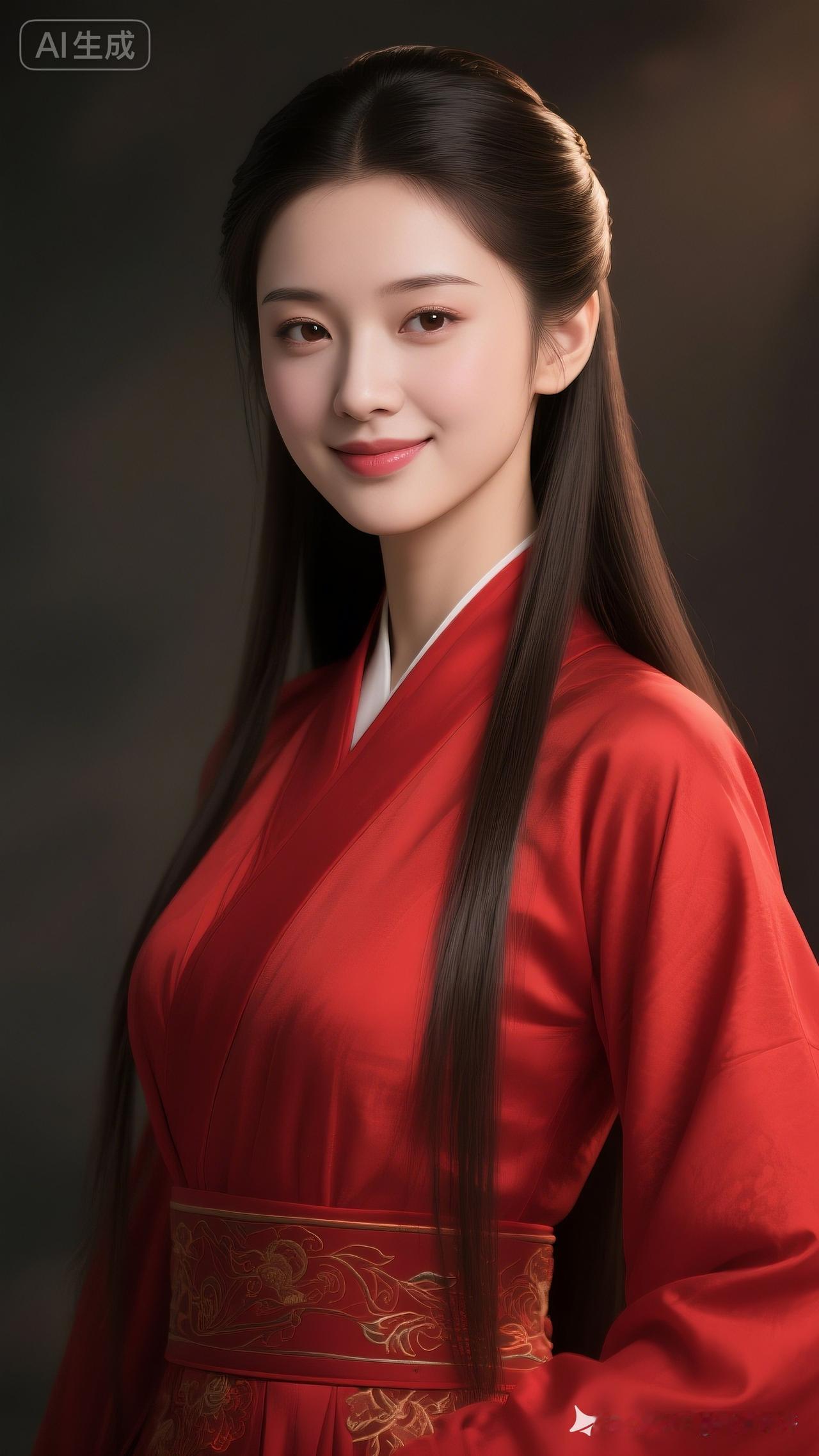 红衣飘飘，古典韵味，宛如画中仙子。
