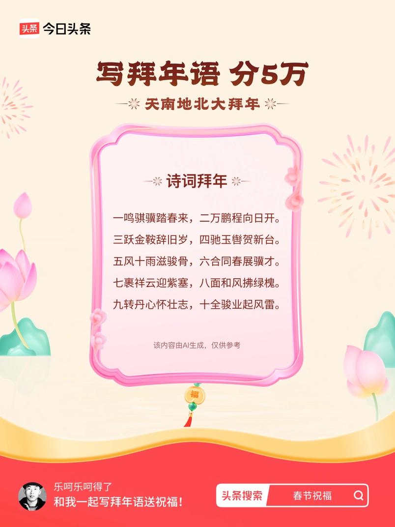 写拜年语送祝福新春拜年送祝福！我的祝福是：“一鸣骐骥踏春来，二万鹏程向日开。三跃