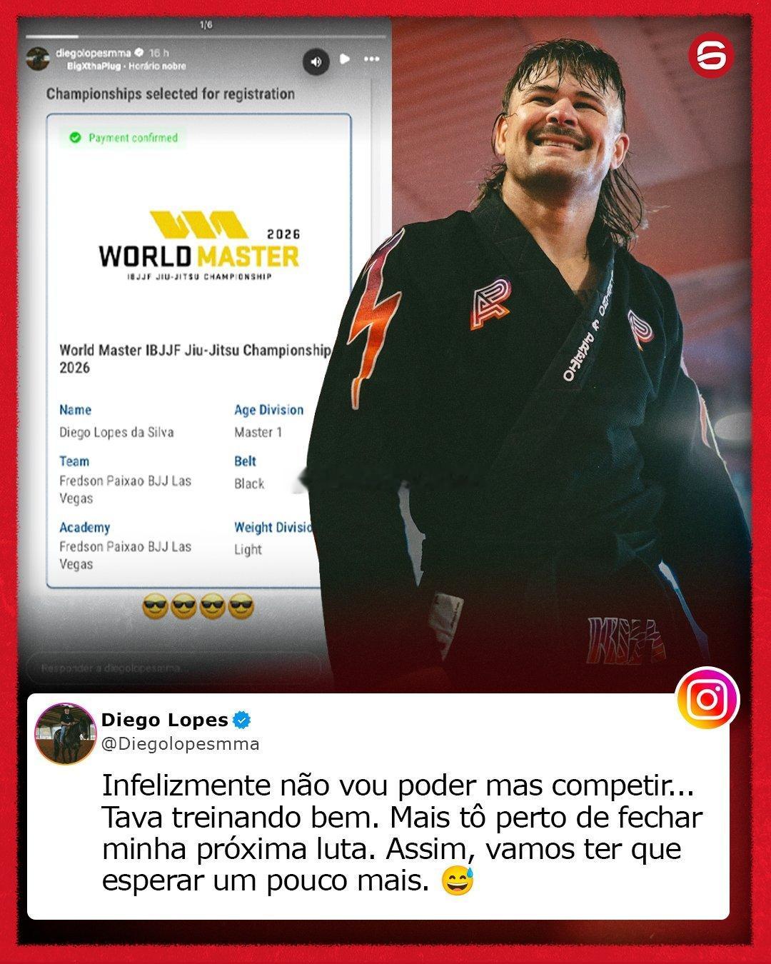 “刘海哥”迭戈·洛佩斯（Diego Lopes）说，他将不会参加IBJJF大师世