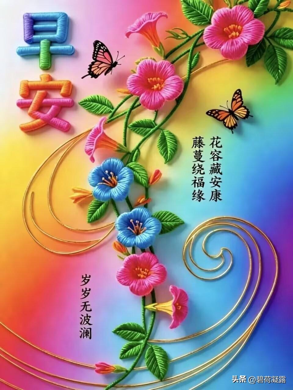 清晨又见艳阳天，
微信互动问早安，
你好我好大家好，
一片情谊在心间。
人生一世