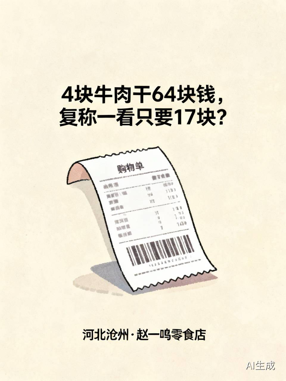 4块牛肉干64块钱，复称一看只要17块？

这哪是“省钱超市”，这是“省钱（替商