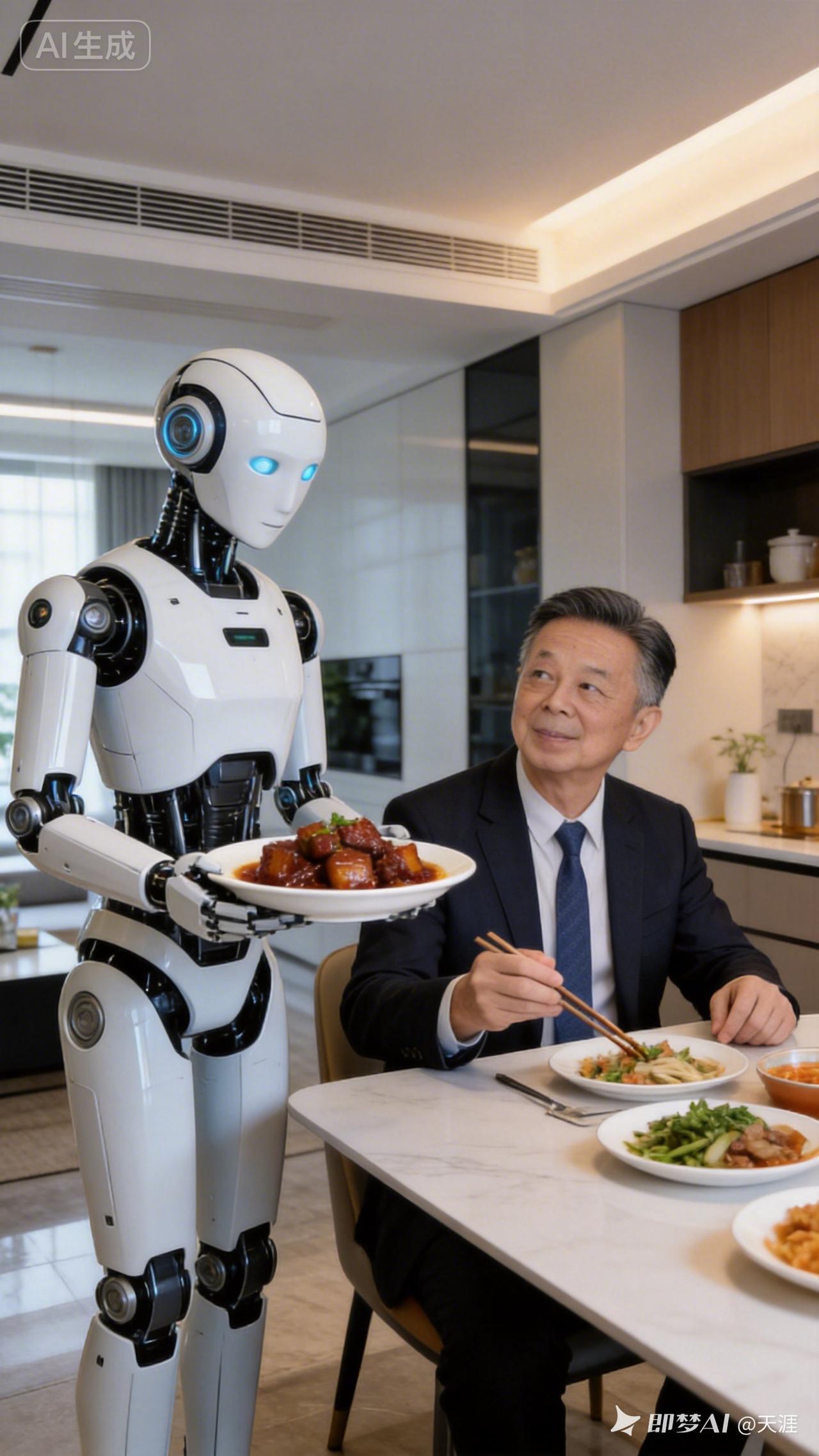 机器人服务员端菜上桌，真先进！