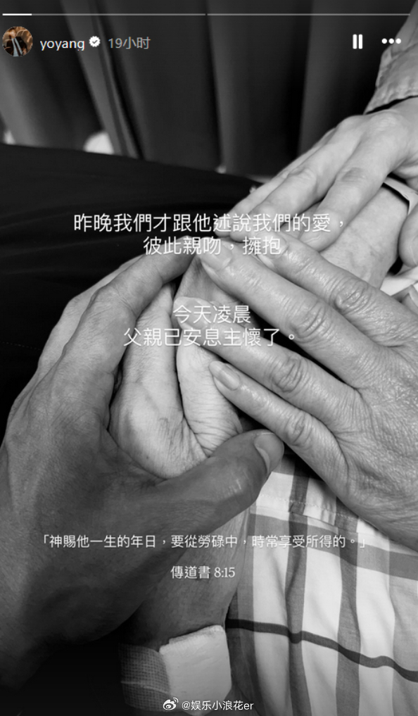 杨祐宁父亲去世杨祐宁悼念父亲 12日凌晨，演员通过社交媒体发布有关父亲去世消息，