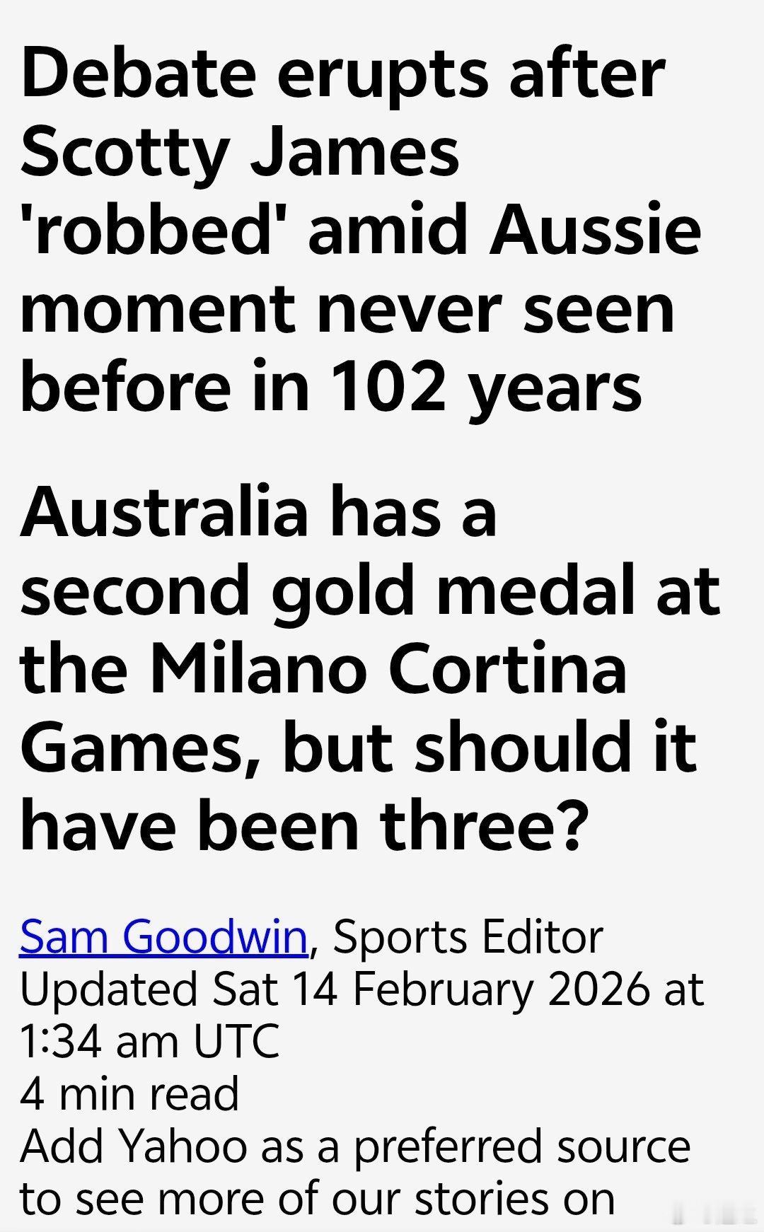 澳洲说被日本打劫走了金牌 澳大利亚媒体认为冬奥会 裁判不公的打分帮助日本人户冢从