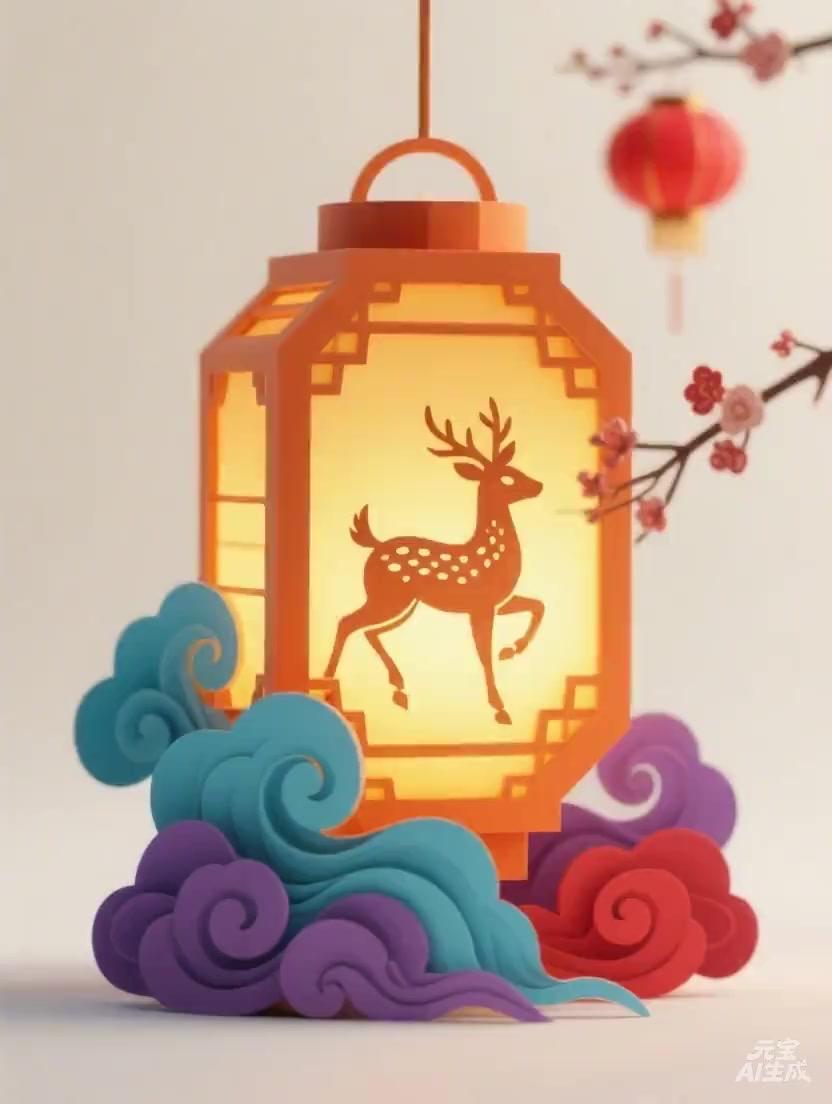 梦幻灯笼下的鹿影，唯美中国风在这梦幻灯笼的映照下，那灵动的鹿影仿佛从古老的画卷中