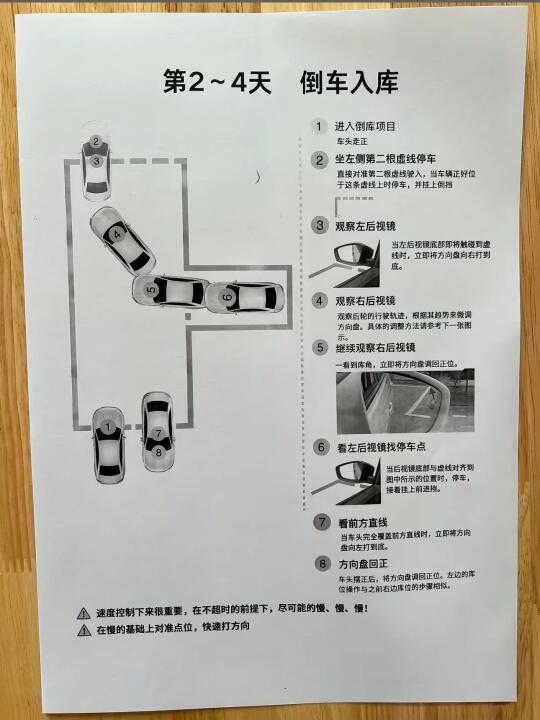 第2~4天 倒车入库 1 2 进入倒库项目 车头走正 坐左侧第二根虚线...