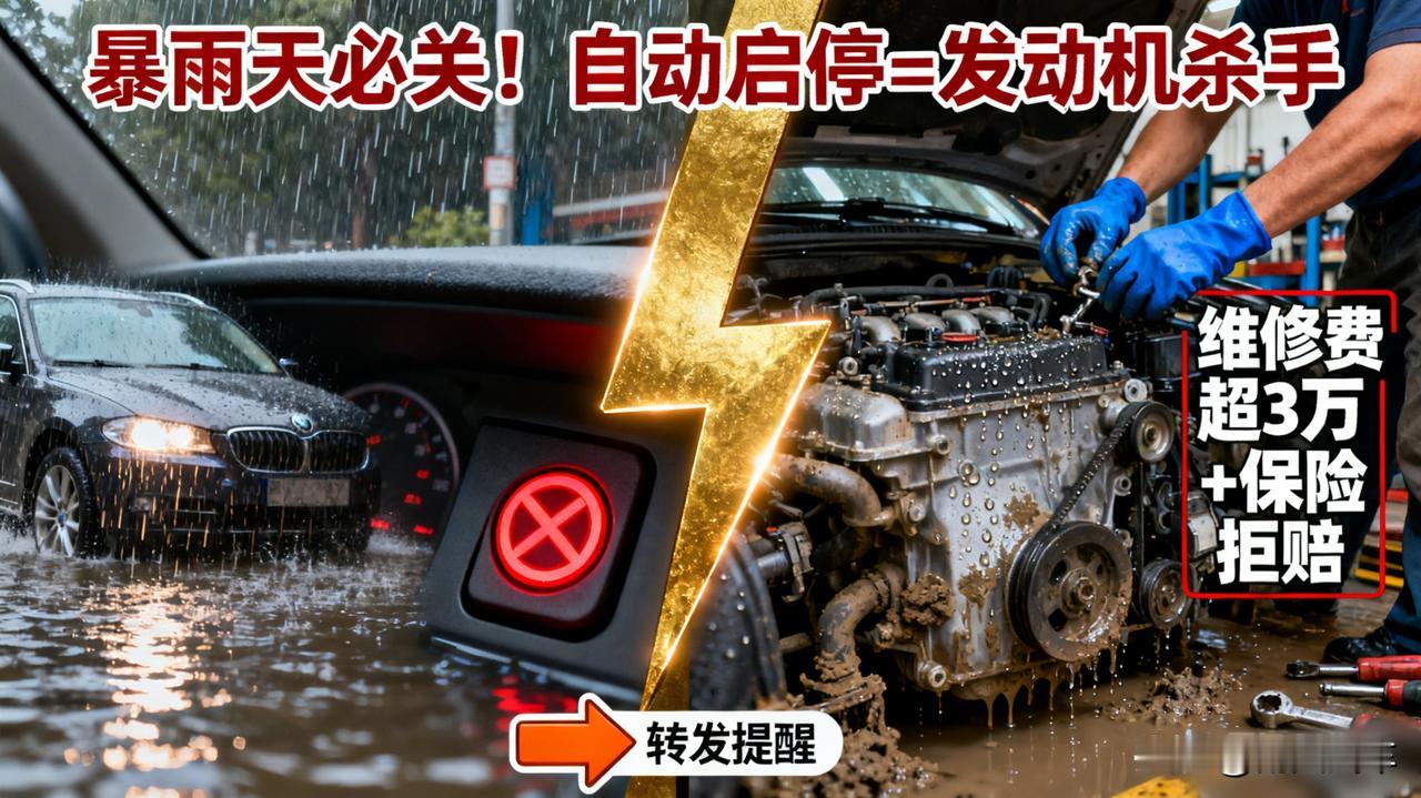 暴雨天开车，这个功能一定要关掉！

紧急提醒！涉水时一定要关闭“自动启停”功能！