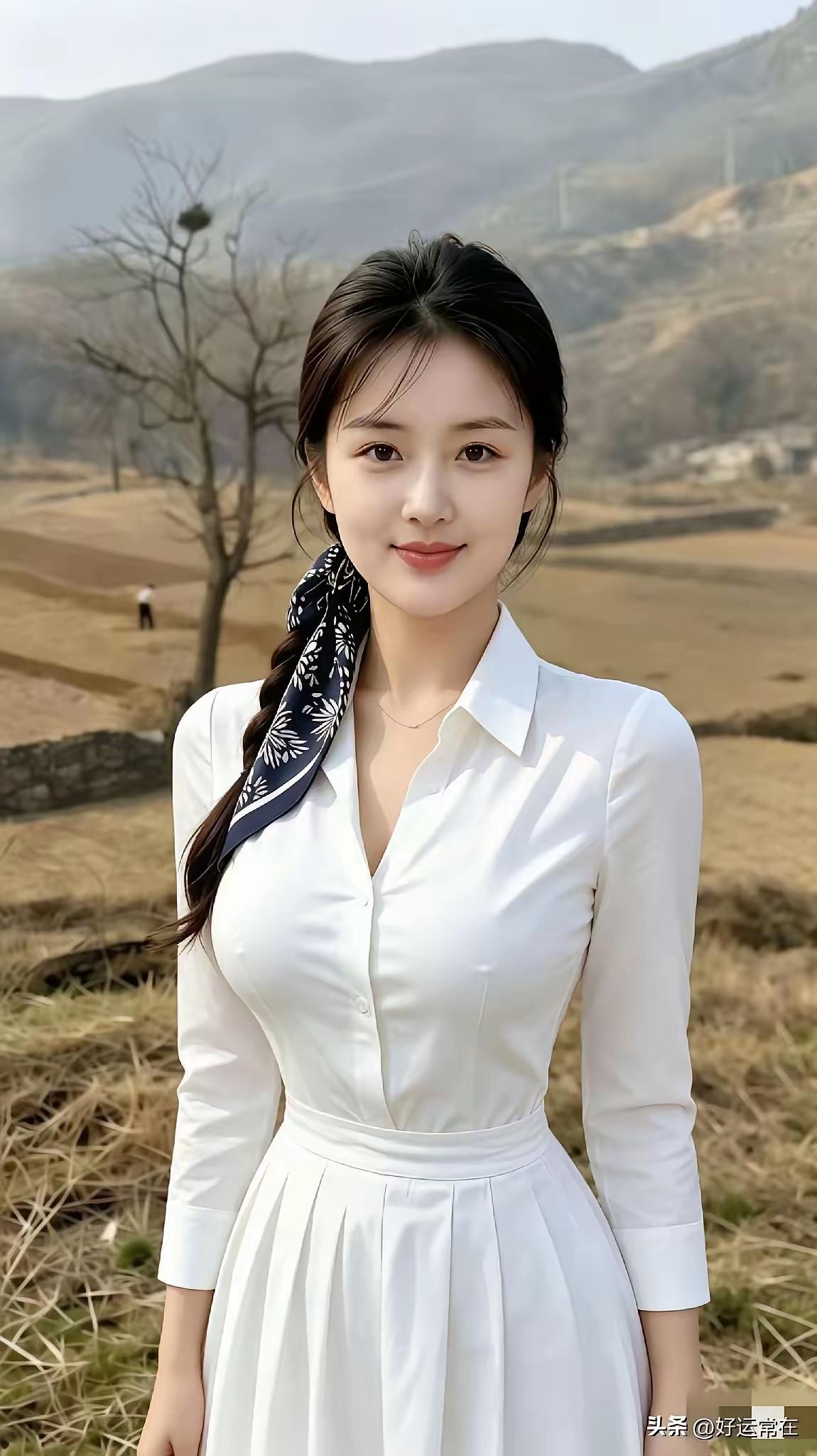 田园风穿搭，白衬衫+黑丝巾，清新自然，少女心满满！🌿👗