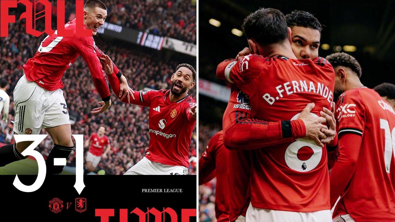 英超：曼联主场3-1击败维拉，继续排在第三。
曼联多点开花，B费助攻双响，破小贝