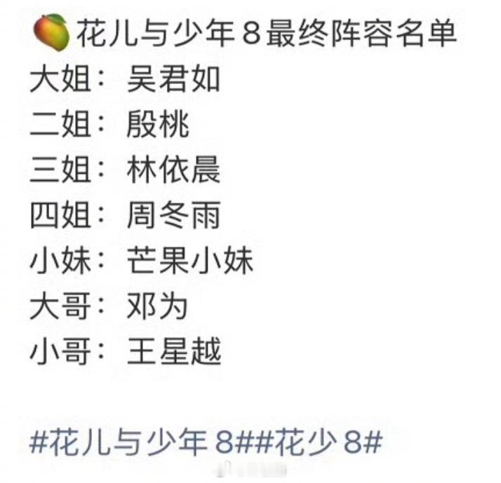 芒果小妹是谁 .花少8确定阵容这个花少8的名单看起来不像是会血雨腥风的难道“神一