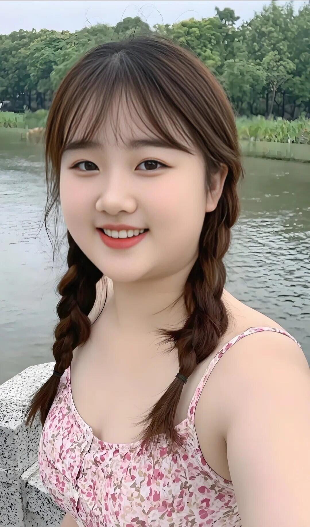 夏日甜美自拍，粉花裙与辫辫的完美搭配🌸💕