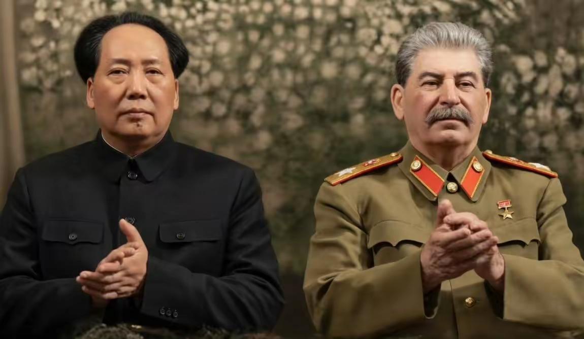 珍贵彩色老照片！毛主席出访苏联经典瞬间，与身着大元帅服的斯大林并肩并立、抬手鼓掌