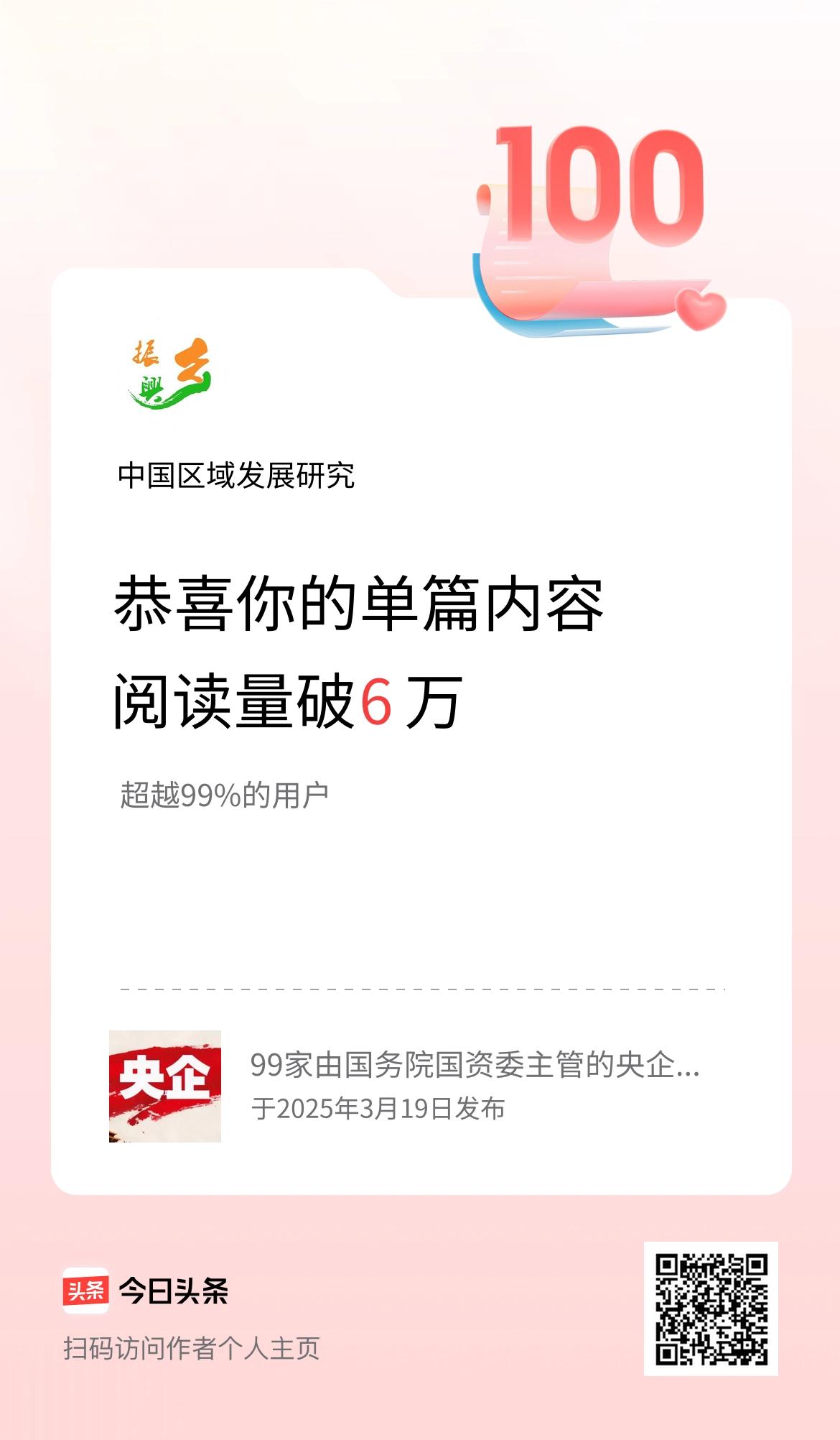 单篇内容获得阅读量破6万啦！