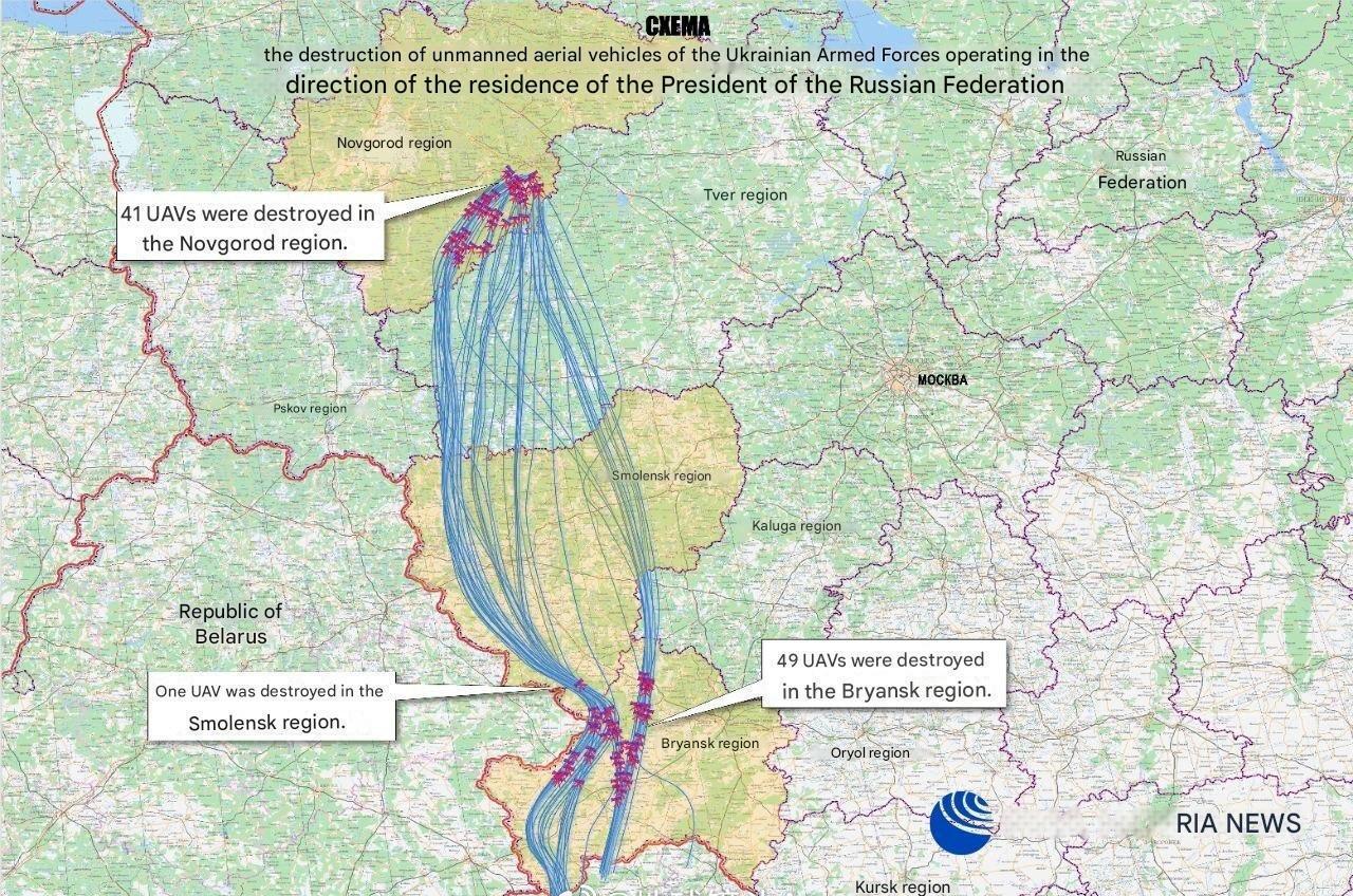 前奏来了
俄罗斯国防部公布了乌克兰无人机袭击普京官邸的飞行路线图。

接下来，会