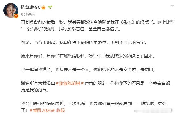 陈凯琳不负粉丝也不负自己陈凯琳被粉丝的偏爱稳稳接住 直到登台前最后一秒，凯琳姐都
