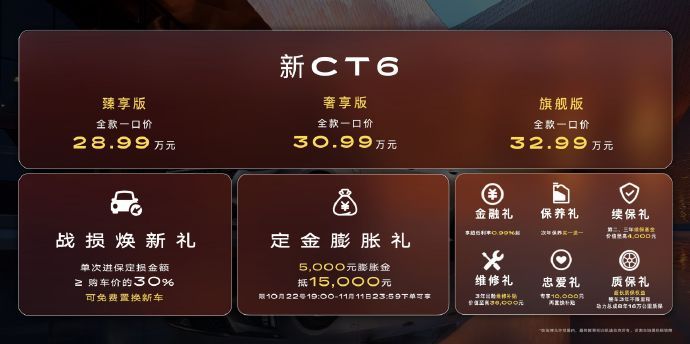 凯迪拉克新CT6全款一口价28.99万起 10月22日，新款凯迪拉克CT6正式上