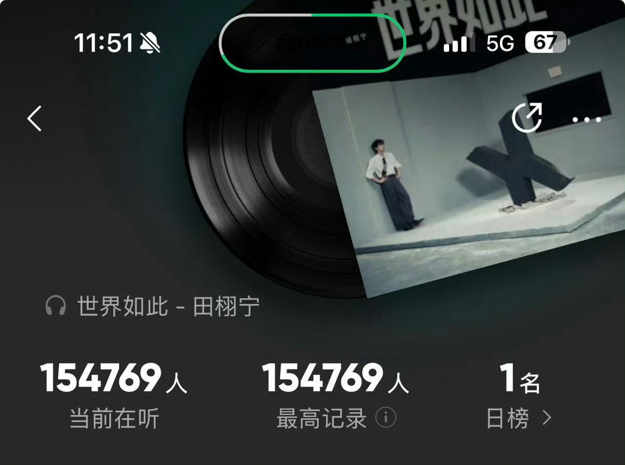 田栩宁新歌在线听歌人数，只分享，不评价P1️⃣ 09:51，当前在听6.9W，最