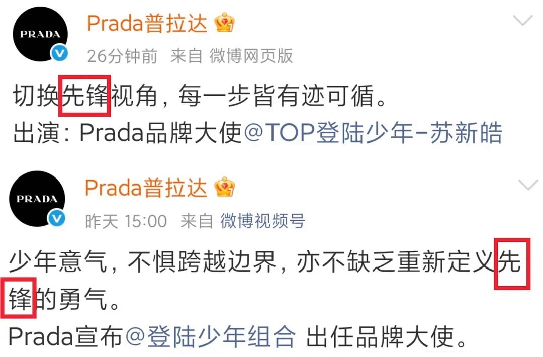 先锋是谁很明显哦，个资变团资很明显哦Prada品牌大使苏新皓