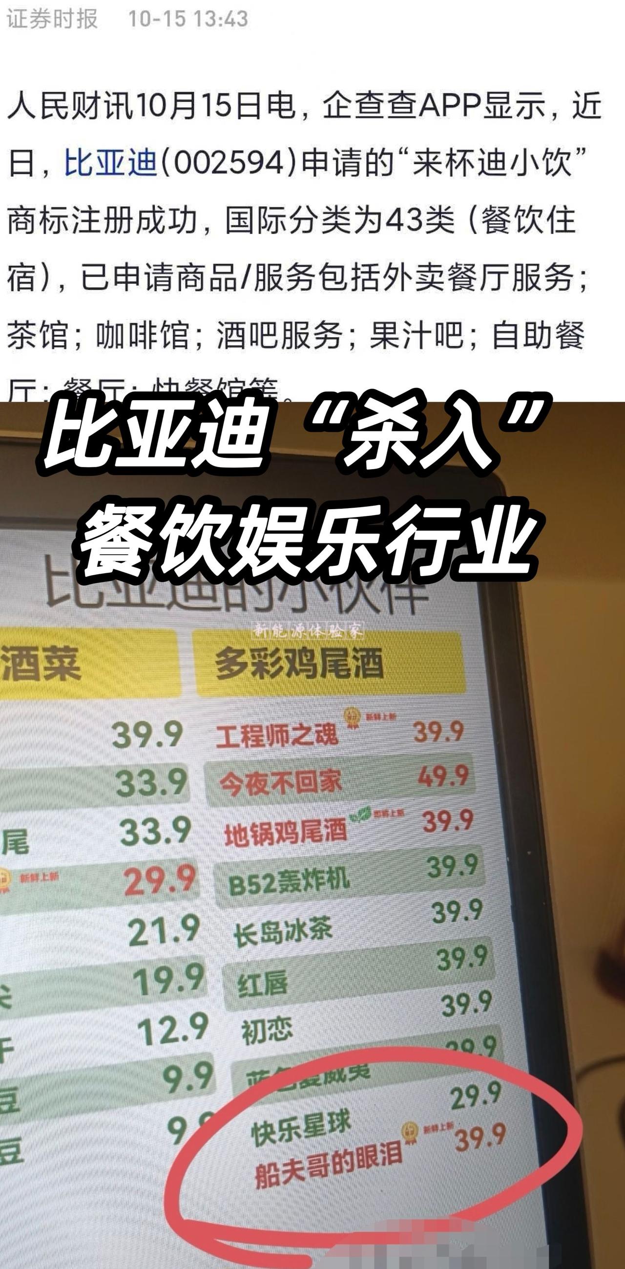 比亚迪“杀入”
餐饮娱乐行业