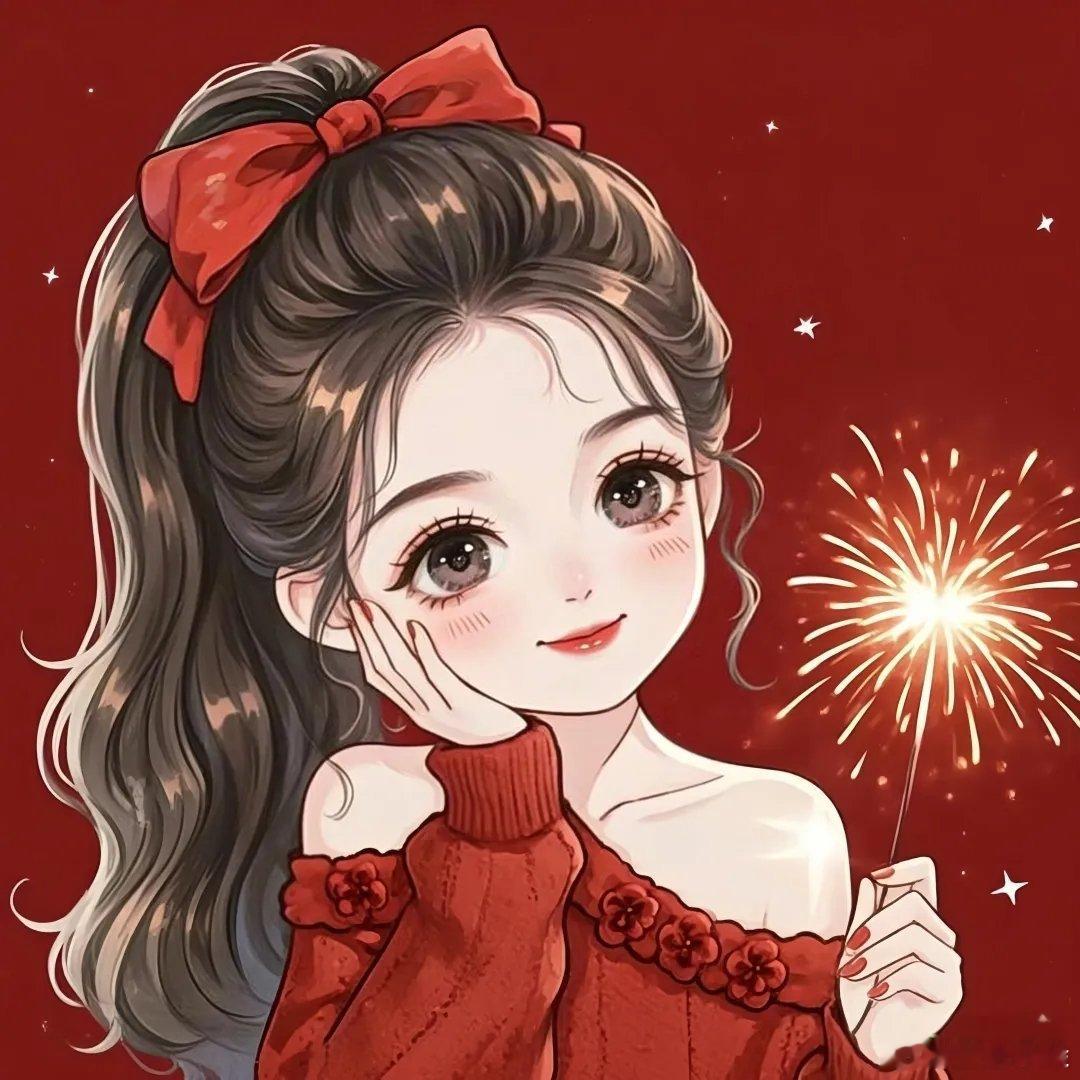 闪亮烟花棒女生新年快乐头像～ 