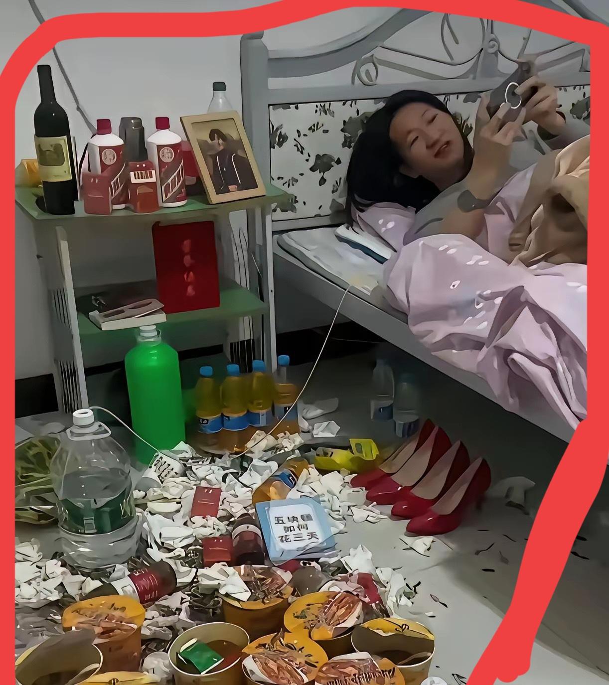 出租屋内，一年轻漂亮的女子躺床上，开心地刷手机，可万万没想到：仔细看地上，竟然一