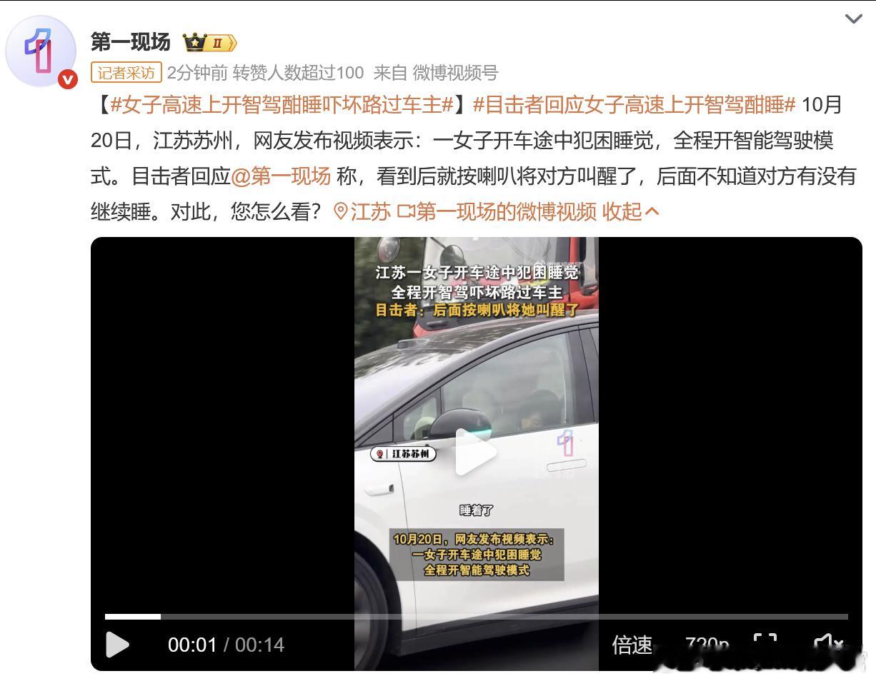 建议这种如果被抓一次，之后再用智驾功能要通过重重考试女子高速上开智驾酣睡吓坏路过