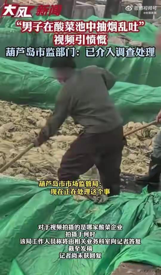 谁来保证百姓舌尖上的安全？辽宁葫芦岛一酸菜生产现场，工人抽烟，口水乱吐。眼不见，