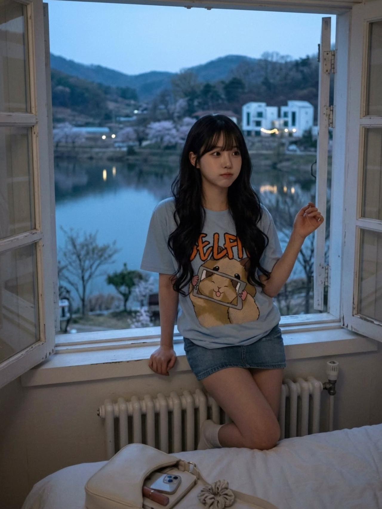 今年春天最想实现的心愿窗边少女，静看湖光山色，岁月静好