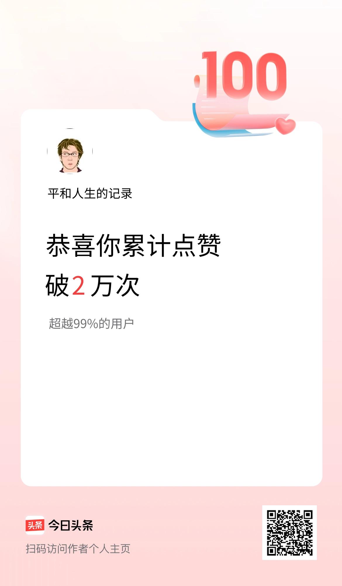我在头条累计点赞破2万啦！