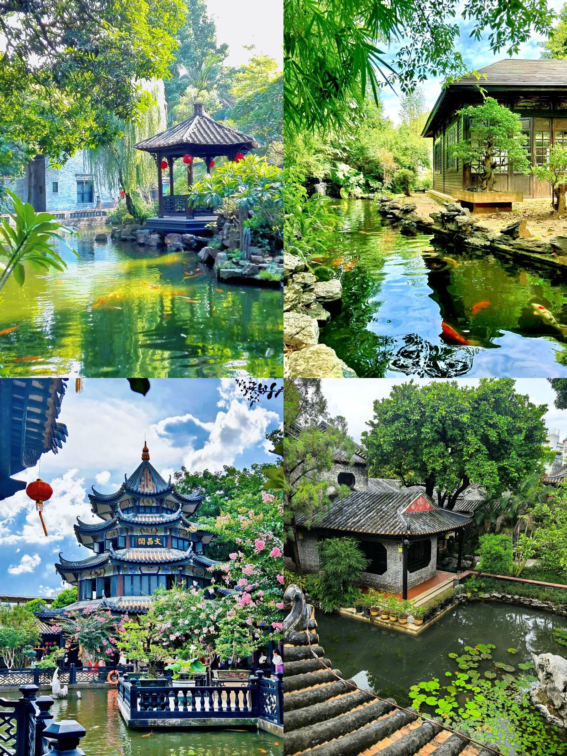 梁园藏石，清晖映水，余荫藏巧，可园寄幽。一园一境，皆是岭南。