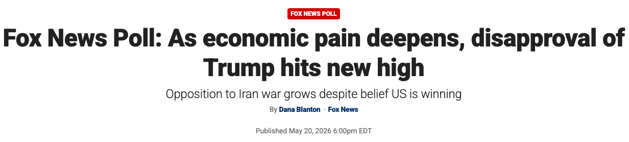 美国FOX的民调显示，随着美国人经济痛感的加深，特朗普的支持率达到新低。而同时，