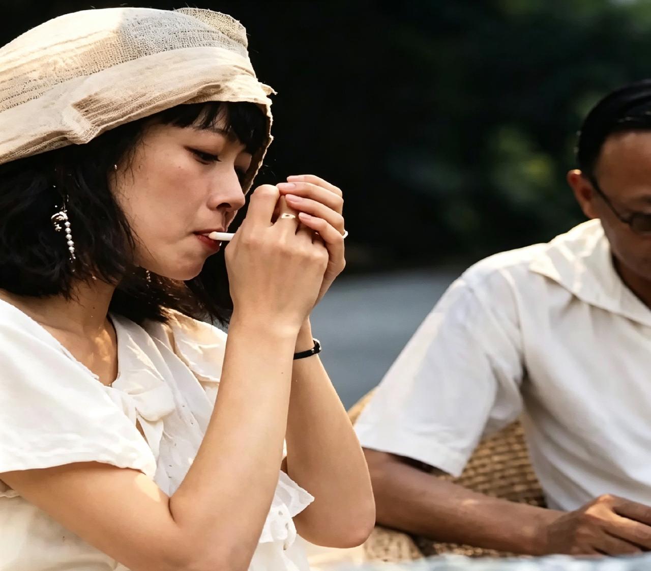 大家能认出图片里点烟的女人是谁吗？旁边坐的又是谁？当年在天津那阵子，这俩人看着挨