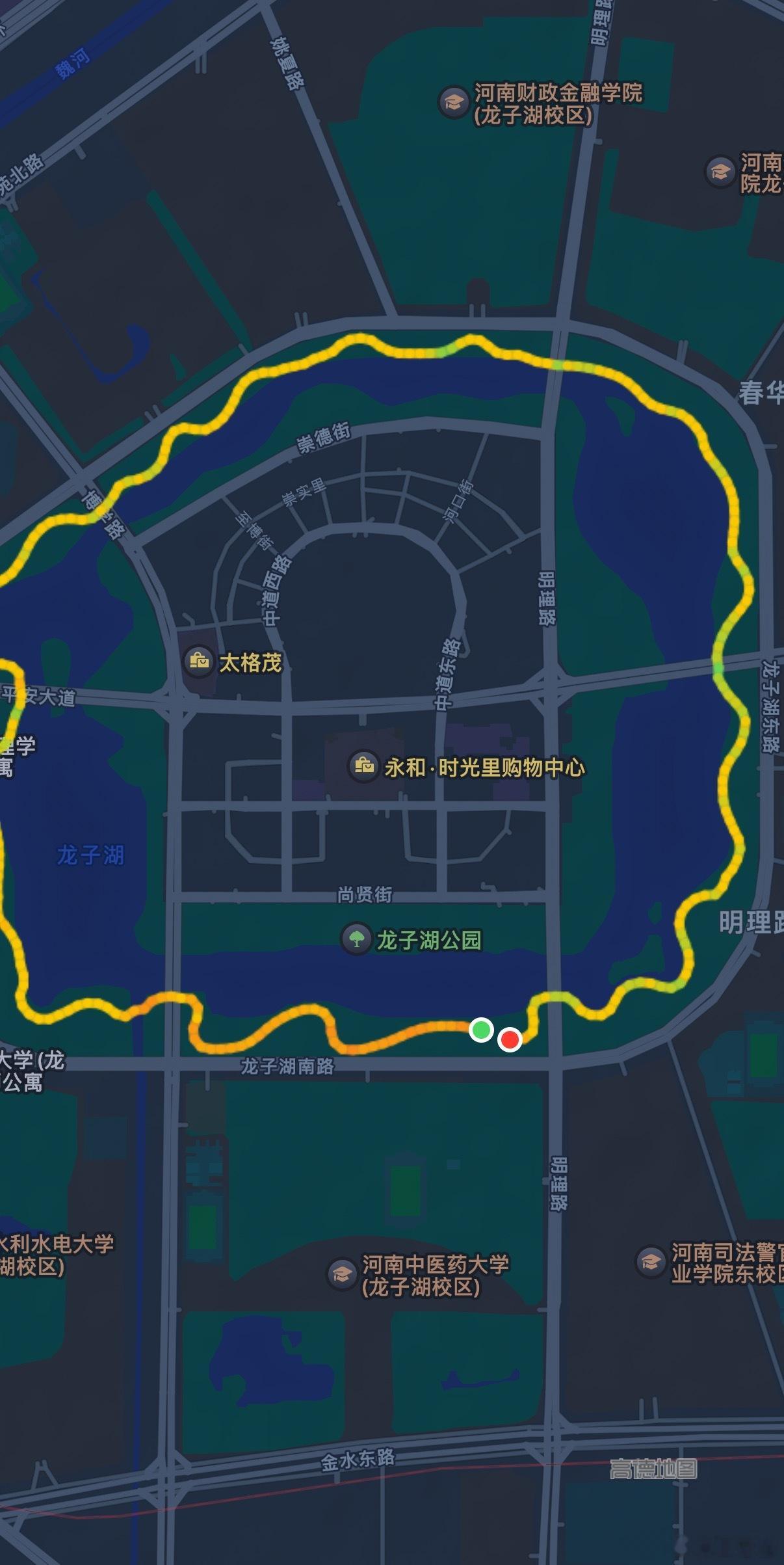 年前最后一次龙子湖漫跑，留念留个念想并未跑圆，余着；就像和各位朋友的关系，留一线