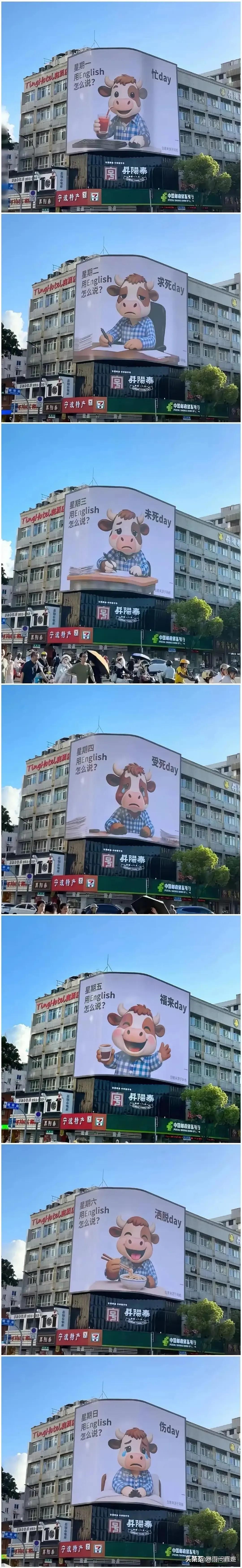这是宁波海曙区马路上的广告牌，其实幽默的反应了宁波这个城市的各种卷，工作卷，教育